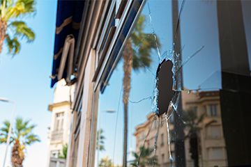broken window in city