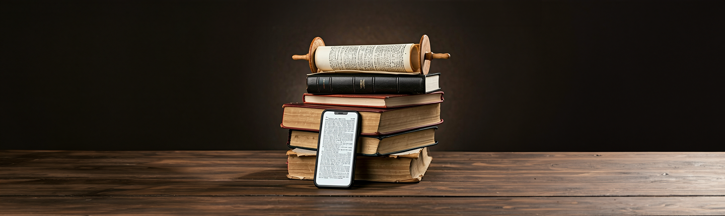 Hebrew books on table