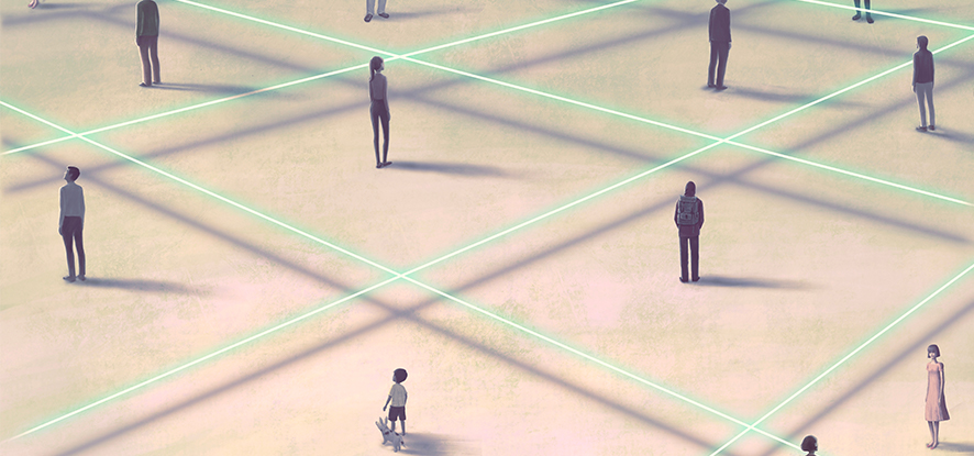 People walking in a grid