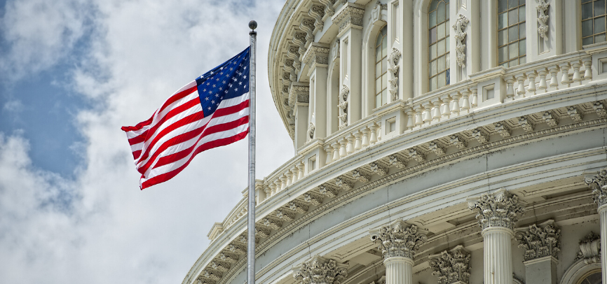 American Flag in front of building