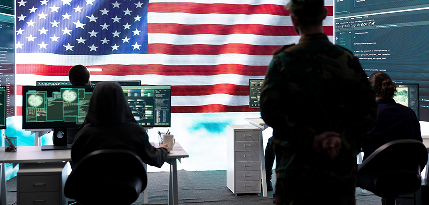 Military command station with American flag