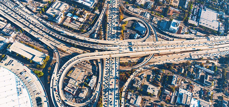 bird-eye view of busy city highway