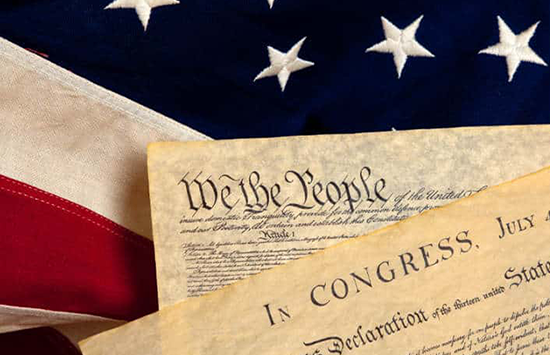 US flag and constitutuion
