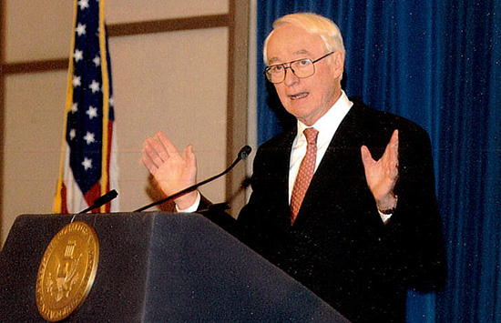James Q. Wilson at podium at Reagan Library
