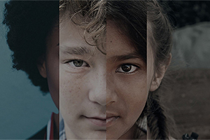 Four images of grade school kids put together 